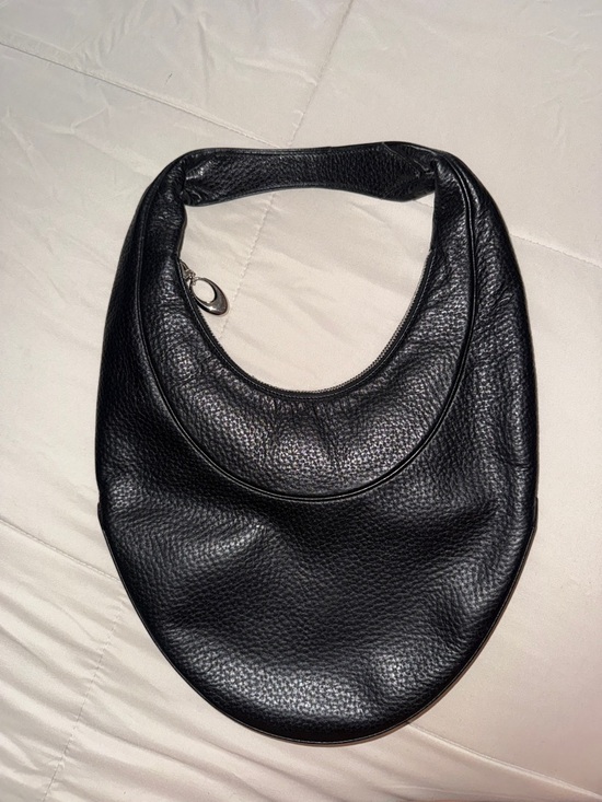 BVLGARI Handbags - Bulgari Black Pebbled Leather Crescent Bag with Silver Hardware